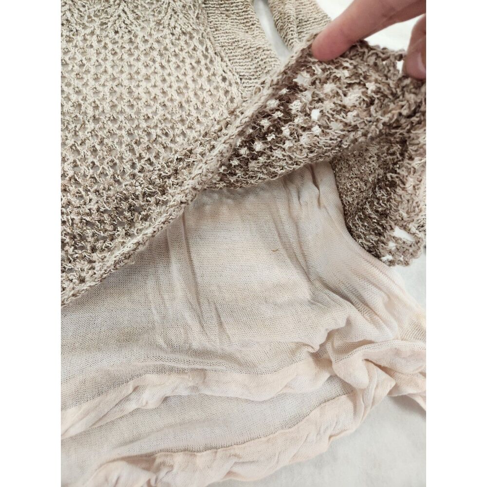 Free People Womens Open Knit Sweater Medium Boho Layered Gauze Tunic - Picture 9 of 14